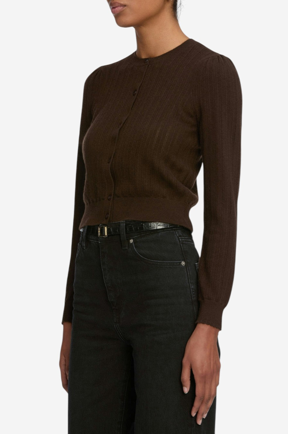 The Ladder Pointelle Cardi - Coffee - Image 2